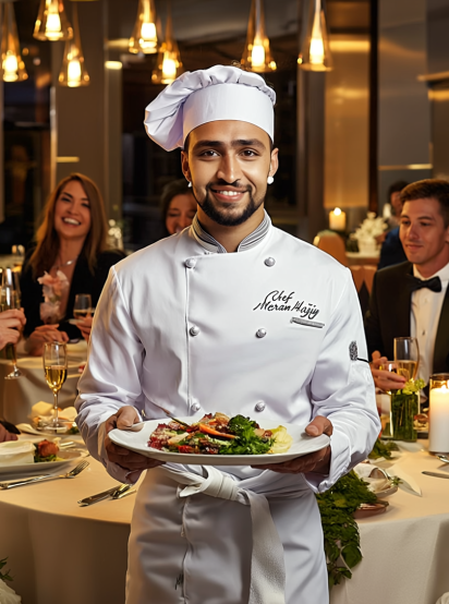 Gen4 A confident and elegant male chef with a short beard, light brown skin tone, and warm 23166510